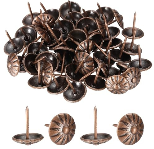 sourcing map 100Pcs Upholstery Tacks, 7/16 x 11/16 Vintage Flower Head Furniture Upholstery Nails Decorative Thumb Tacks Pins for Sofa Chair Bed, Copper Tone