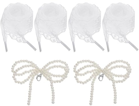QUARKZMAN 2 Pares De Cordones Planos Para Zapatos, 2.6CM De Ancho 140CM De Largo Cintas Decorativas Cordones De Encaje Vintage Para Zapatos De Mujer Zapatillas Zapatos De Vestir, Blanco