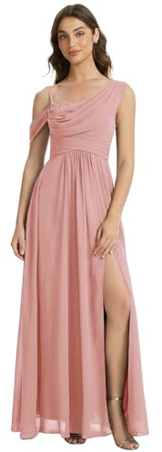 Ever-Pretty Abiti da Damigella Collo Asimmetrico Maniche Corte Chiffon Maxi Gonna Svasata Dusty Rose 44