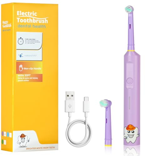 Vicloon Spazzolino Elettrico Bambini dai 5-12 Anni,Spazzolino Bambini con 2 Pezzi Testina Dello Spazzolinos e Timer Intelligente,Luce Colorate LED,Vibrazione Morbido,IPX7 Impermeabile,Comodo Manico