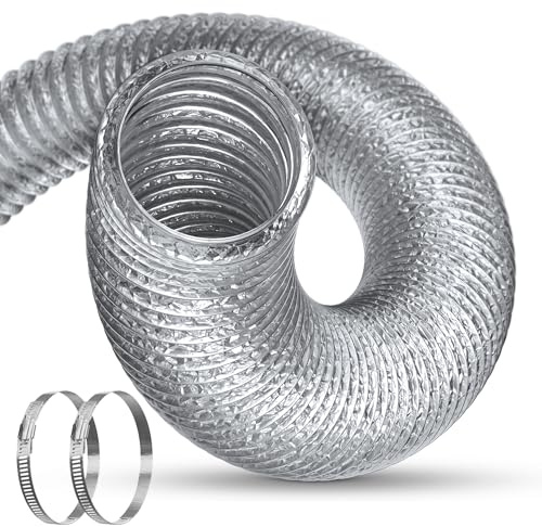 HG PLVTII Tubo Ventilación 100 mm Aluminio Flexible, 1.5 m Conducto 5 Capas con 2 Abrazaderas, para Extractor Baño, Cultivo Indoor, Ventilación Aire, Aire Acondicionado Portátil, Argento