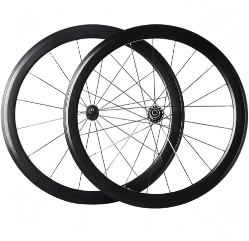KUNYOS 700C Bicycle Front And Rear Wheel C/V/Rim Brake Road Bike Wheelset 30/40/50MM Double-Walled Bicycle Rims Carbon Hub 8/9/10/11/12-Speed Cassette 100/130MM QR 16H Front 21H Rear,Black,50mm