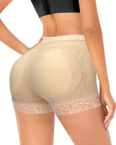 DODOING Fake Butt Lifter Pants Lace Hip Enhancer Pads Underwear Shapewear Control Padded Panties Boyshorts for Women, Beige, M