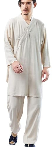 LZJN Traje chino tradicional de artes marciales para hombre, uniforme de Tai Chi, ropa de Kung Fu, traje de Wushu Tang, Mf-160 Beige, X-Large