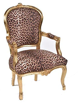 arterameeferro Barock-Sessel Luis Blattgold Stoff Leopard Chic