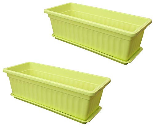 L/G 2 vasi per fiori in plastica con piattino, rettangolari, davanzale per finestra da giardino, colori a scelta