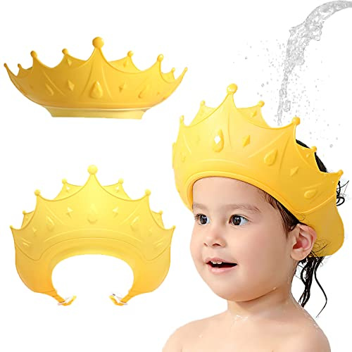 Duschhaube Kinder Baby Verstellbare Krone Haare Waschen Kinderschutz Schild Shampoo Schutz Baby-Visier für Augen, Ohren und Gesicht - KAMHBE (Gelb)