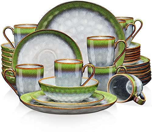vancasso Starry Gradient Dinner Set, Reactive Glaze Dinnerware Tableware, 32-Piece Dinner Service with 11in Dinner Plate, 8in Dessert Plate, 7in Bowl and 330ml Mug, Service for 8