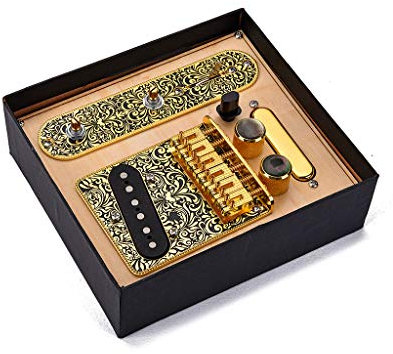 Ogdni Guitar Telecaster Saddle Bridge 3 Way Switch Control Plate,Electric Guitar Neck Pickup Set 6 Strings Saddle Bridge Plate, for Telecaster kit Guitars Replacement Gold kit (Gold)