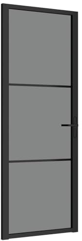 vidaXL Porte Intérieure Porte Vitrée Porte à Panneaux Chambre à Coucher Salle de Bain Maison 76x201,5 cm Noir Verre ESG et Aluminium