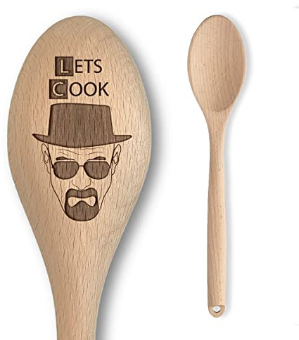 Lets Cook Design - Breaking Inspired Wooden Spoon – Lets Cook Walter Inscription - Cooking Baking Gift for Men & Women - Unofficial Fan Item