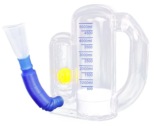 Appareil d'exercice respiratoire pour les poumons, entraîneur de respiration profonde pour enfants et adultes, mesure du volume de 5 000 ml avec indicateur de débit.