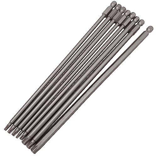 Saipor 8-Teiliges Torx-Schraubendreher Set 200mm/7.9 - Magnetischer 1/4 Sechskantschaft für Elektrische Schrauber, S2 Stahl Sicherheit Stern Bits T8-T40