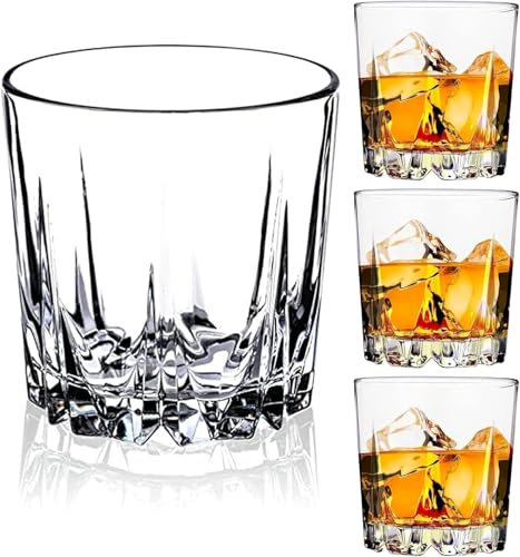 GLASKEY 4 Pièces Verres à Whisky, 300ml sans plomb Verre a Whiskey en Cristal pour Cocktail Rhum Vodka Scotch Gin Cognac eau Lavable au lave-vaisselle