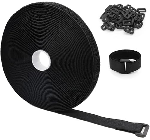 YADOBIG 10 mx2 cm kardborreband, kabelremmar med 50 spännen, justerbara remband, kardborreband, för kabelhantering kontor trädgård