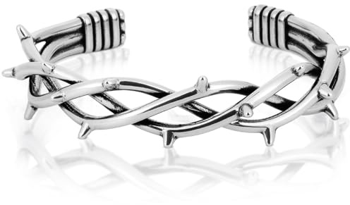 LuxGoth Stainless Steel Barbed Wire Cuff Bracelet,Retro Gothic Punk Biker Cool Open Thorns Cuff Bangle Bracelets Jewelry for Men Silver GTS-B1B45039