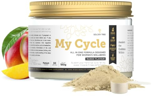 Golden Tree My Cycle Mango – Polvo de Mio-Inositol con Inulina, NAC, Ácido Fólico, Zinc, Magnesio, Cromo y Vitamina D – Inositol Polvo para Mujer, 180 g (30 Porciones)