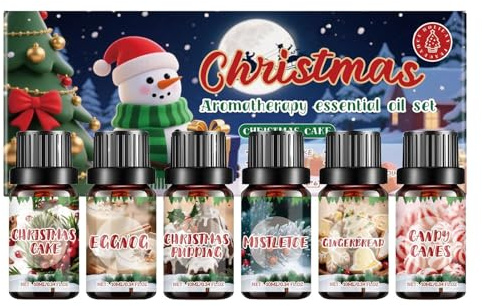 Set di 6 oli profumati natalizi per aromaterapia, a lunga durata, per feste, bastoncini di zucchero, mirtilli, muffe, sapone, adulti, 2,3 x 2,3 x 6 cm