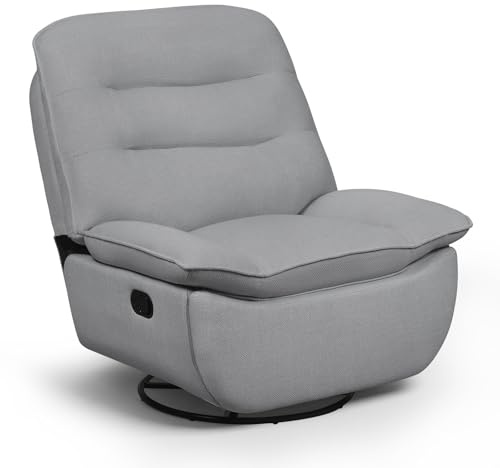 WOLTU Sillón Reclinable con Reposapiés, 360° y Asiento 95 cm, Gris Oscuro | Sillón Relax con Giratorio, Sofa Individual, con Almacenamieinto Lateral, Estructura Metálica, Tapizado en Lino Sintético