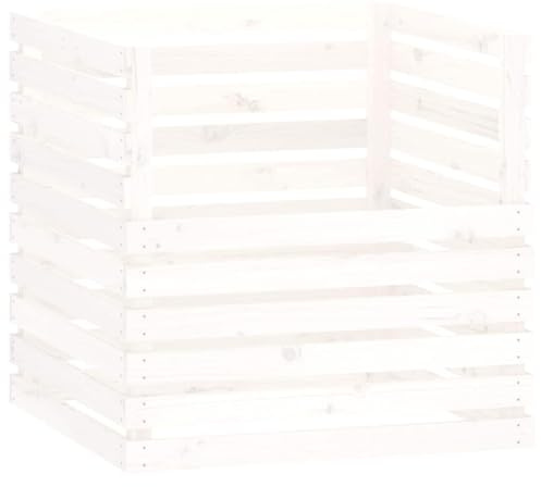Compostiera bianca, 80 x 80 x 78 cm, in legno di pino, robusta compostiera da giardino per rifiuti biologici, erba e fogliame, compostiera in legno resistente alle intemperie per il giardino