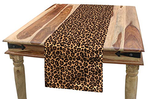 ABAKUHAUS Leopard-Druck Tischläufer, Orange Exotische Afrikanische, Esszimmer Küche Rechteckiger Dekorativer Tischläufer, 40 x 225 cm, Orange und Schwarz