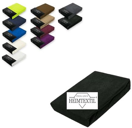 Exklusiv Heimtextil Frottee Spannbettlaken Marke 200 x 220 cm 80% Baumwolle, 20% Polyester Öko - Tex Zertifiziert, Markenqualität, Matratzenhöhe bis 35 cm, Schwarz