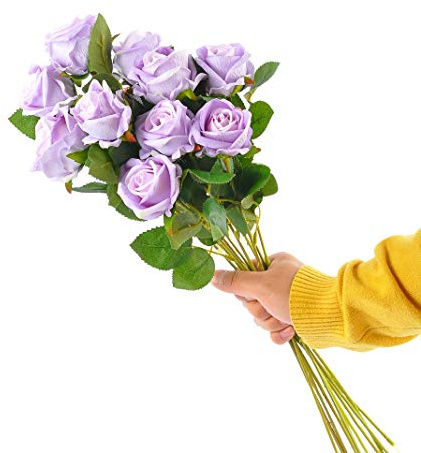 cn-Knight Rose artificiali, 12 pezzi, 50 cm, a stelo lungo, vellutate, per matrimoni, fai da te, bouquet da sposa, decorazione per la casa, centrotavola, inaugurazione della casa (viola chiaro)