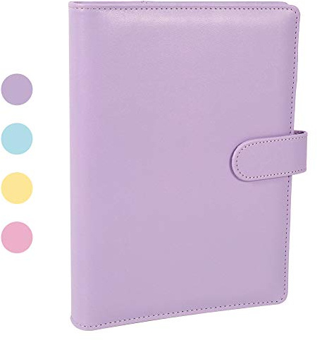 falllea A5 PU Leather Ring Binder, Refillable 6 Round Ring Binder Cover, Business Notebook Binder Notepad and Meeting Notebook, Travel Writing Notebook Diary Binder Cover(Purple)