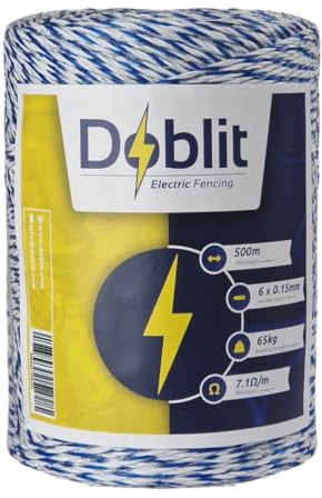 Doblit Poly Wire 3mm Electric Fence Wire Conductor Line Electric Fencing Cord - Electrifiable Stainless Steel Strands & UV-Stabilised - Livestock, Gardens & Crop Protection – (6 Strand, 500m)