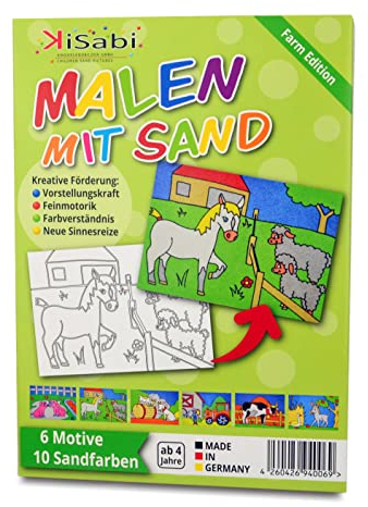 KiSabi Malen mit Sand: Kinder Sandbilder Farm Edition Set mit 6 kreativen Motiven
