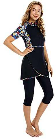 obaSeteck Rash Guard Surf Costume à Manches Courtes Maillot de Bain Burkini Maillots de Bain modestes pour Femmes modestie vêtements de Plage (L, Z1)