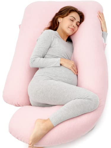 Momcozy Pregnancy Pillows for Sleeping, U Shaped Full Body Maternity Pillow for Side Sleeping - Support for Back, Legs, Belly, HIPS, 57 Inch, Pink