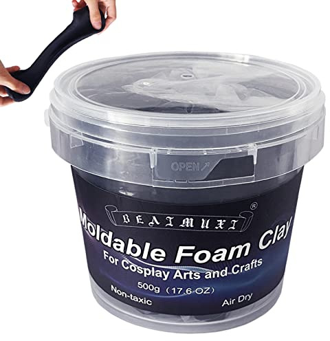 Foam Clay Cosplay Moldable Air Dry Foam Clay Craft 500g Black Lightweight Sculpting Foam for Costumes Sanding Cosplay (500g, Black)