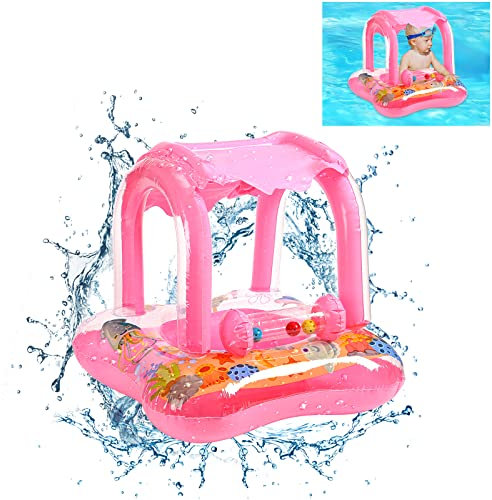 AOUVT Sedile Salvagente con Parasole, Giocattoli Galleggianti da Piscina, Rosa con Campanello, Adatto per Bambini da 3 a 36 Mesi