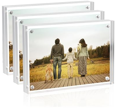Sezanrpt Lot de 3 cadres photo magnétiques transparents en acrylique - 6 x 9 cm - Double face - Affichage d'image sans cadre - Porte-monnaie - Petit cadre photo 2 x 3 cm - 5 x 7,5 cm - 4 x 6 cm