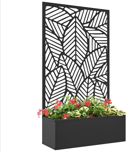 Outsunny Jardinière avec Brise-Vue paravent Treillis pour Plante Grimpante, bac à Fleurs en métal - jardinière sur Pied - dim. 61L x 23l x 113H cm