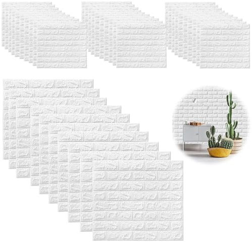 40 Piezas Papel 3D Blanco Ladrillo Pared Autoadhesivo, Grueso Impermeable PVC Panel Decorativo Pared, Revestimiento de Paredes, Pegatinas 3D Pared para Paredes de Cocina, Oficina, Dormitorio