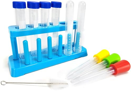 Provette per Bambini, 11 Pz Provetta Plastica e Dropper Pipette Supporto per Provette Esperimenti Scientifici per Bambini Kit per la Produzione di Pozioni