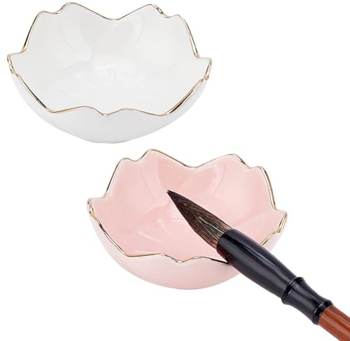PH PandaHall Plaque D'Encre en Céramique 2pcs Plat à Encre en Porcelaine 2 couleur Fleur Repose Pinceaux Chinois Supports de Pinceaux Palettes de Peinture pour Calligraphie Peinture Imprimés Japonais