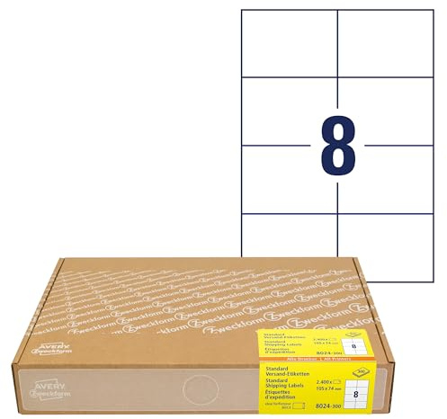 AVERY Zweckform 8024 Universal Etiketten (2.400 Klebeetiketten A7, 105x74mm auf A4, bedruckbare Versandetiketten, selbstklebende Adressetiketten, Versandaufkleber, 3427) 300 Blatt