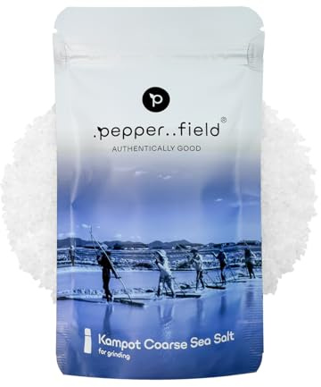 Pepperfield Kampot Sel de mer – Perles de sel à gros grains 100 % naturelles, récoltées à la main, idéales pour moulin, durables, qualité gourmande pour la cuisine, les marinades et la décoration, 120