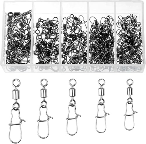 Ysimple 120Pcs Fishing Swivels with Duo Lock Snaps, Barrel Swivel Set