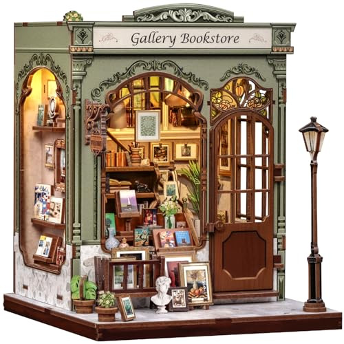 CUTEBEE Book Nook -Casa De MuñEcas Construye A Sí Mismo, Una Casa En Miniatura Retro Y ArtíStica, Bookend De Puzzle De Madera 3D, DecoracióN Creativa De EstanteríA, Regalos（Gellery Bookstore）