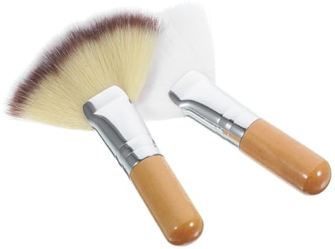 LRXIYODE 2 piezas Brochas de Maquillaje Ventilador Pinceles Faciales para Polvo Iluminador y Colorete Cerdas Suaves y Mango Corto Aplicador para Mujer