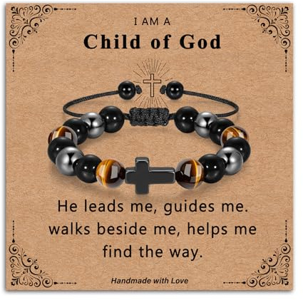 Eahoopfm Valentines Day Gifts for Kids Cross Bracelet for Boys, Religious Mens Cross Beaded Bracelets for Christian Confirmation Baptism Easter Jewelry Gifts