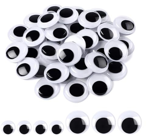 YUVKIN 100 Pièces Yeux Mobiles Autocollants Grands pour DIY Artisanat Décoration (10 mm et 20 mm) (Noir et Blanc)