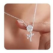 JeweBella Rose Flower Necklace for Women Girls Sterling Silver Necklace 16 +2Inch Dainty Rose Pendant Necklace Jewellery Gift Silver/Gold/Rose Gold