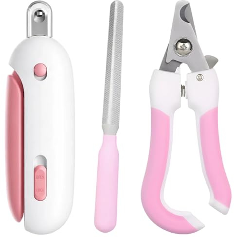Gubilacrum 3 Cat Nail Clippers with Safety Guard, Adjustable Aperture Stainless Steel Cat Claw Clippers, Pet Nail Trimmer and Nail File Set for Cats and Small Animals in Pink