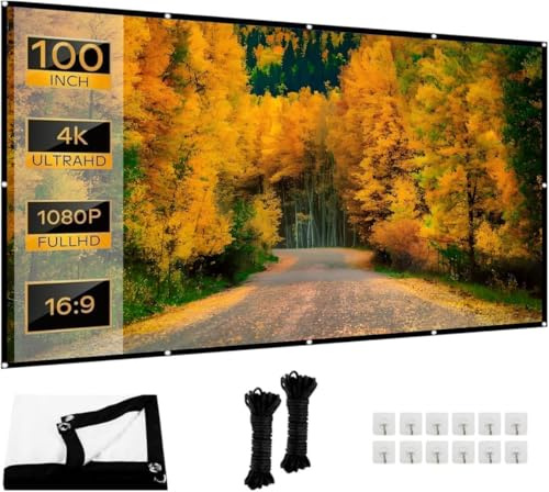Leinwand Beamer, hochauflösende verdickte Faltbare Beamer Leinwand, 16:9 HD Anti-Falten Projektor Leinwände für Heimkino, Büro und Camping (100 Zoll)