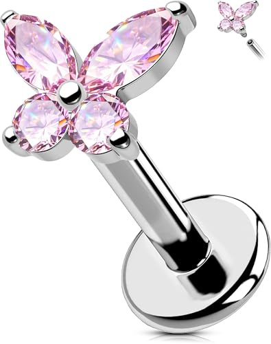 OUFER Body Piercing de Corps Labret : Bague à Lèvre en Titane 16G/1,2mm à Filetage Intérieur pour Helix, Tragus, Conch, Cartilage - Bijoux Papillon Méduse en Barre de 6/8/10/12mm pour Femmes